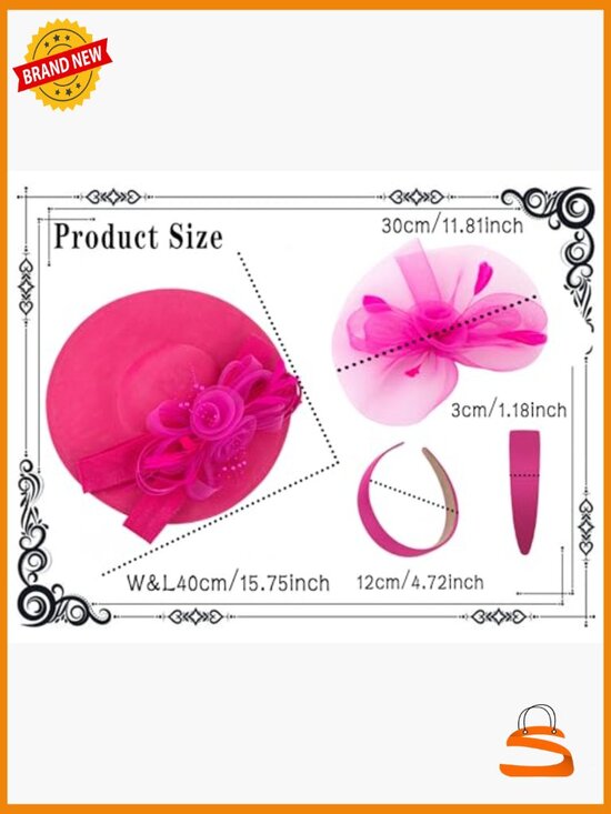 Wide Brim Fascinator Derby Hat with Detachable Flower Headband main image 6